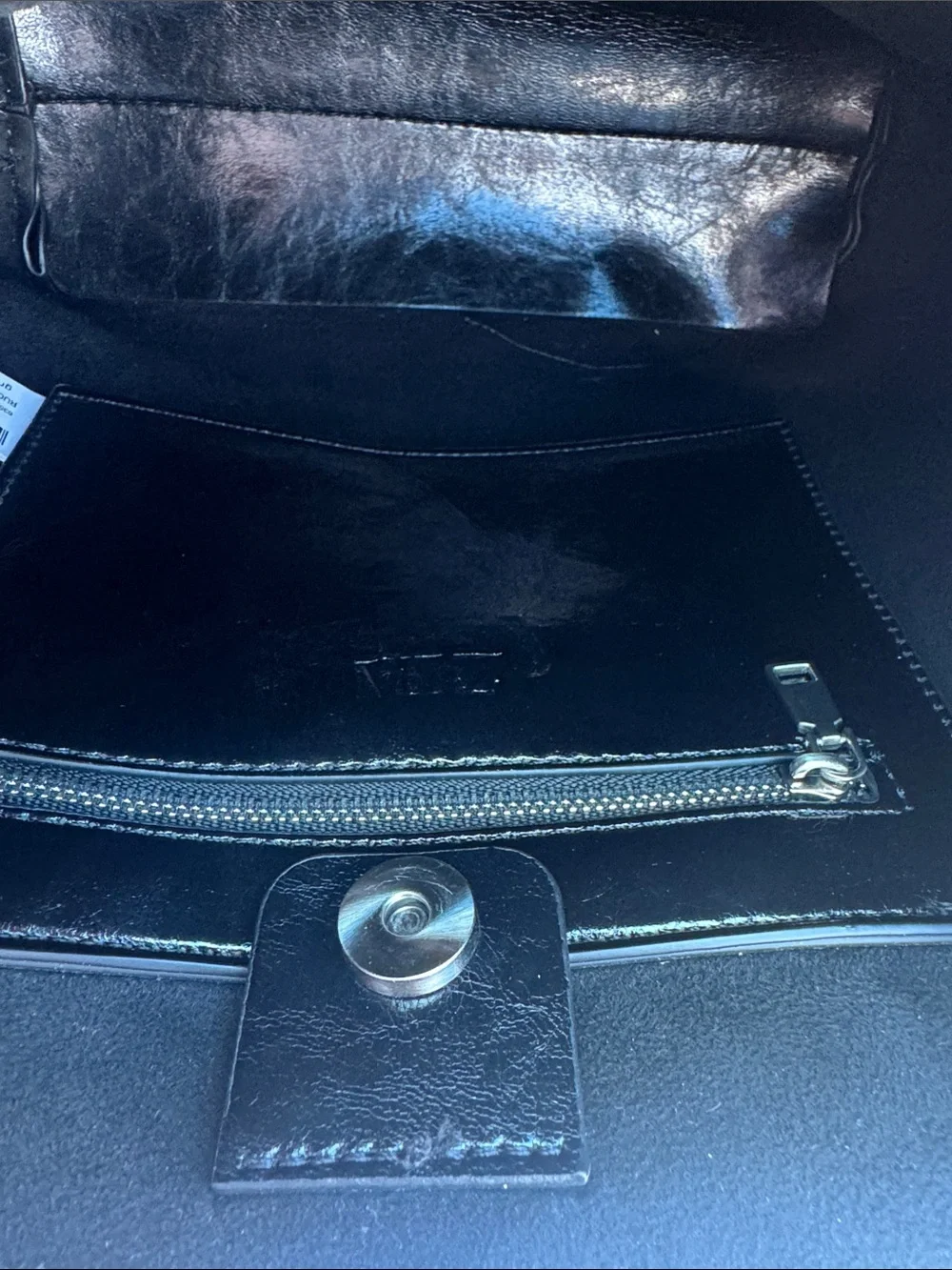 Zara Black Patent Shoulder Bag with Front Zip Pocket - Picture 9 of 9